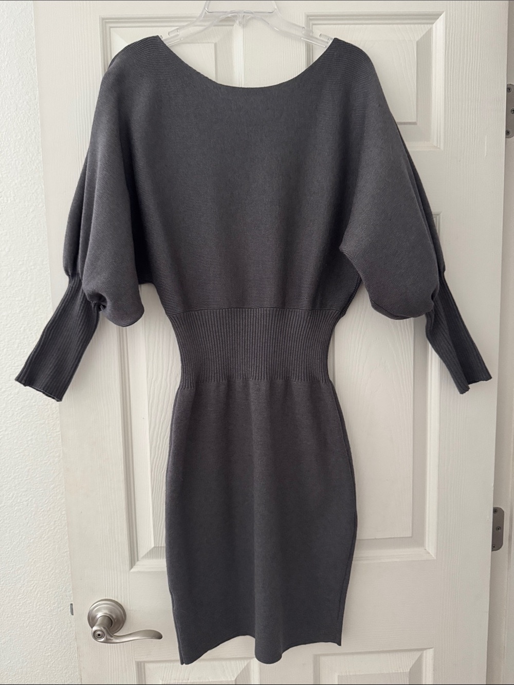 Women's Charcoal Gray Knit Waist-Defining Dress